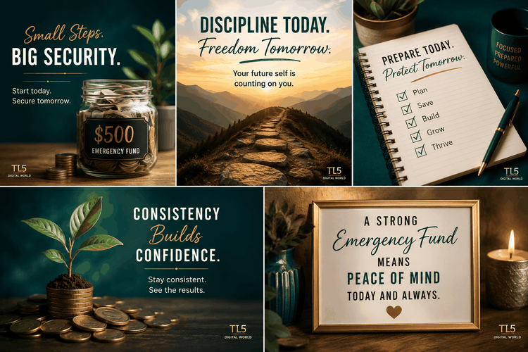 $500 Emergency Fund Challenge workbook with savings trackers and financial planning tools