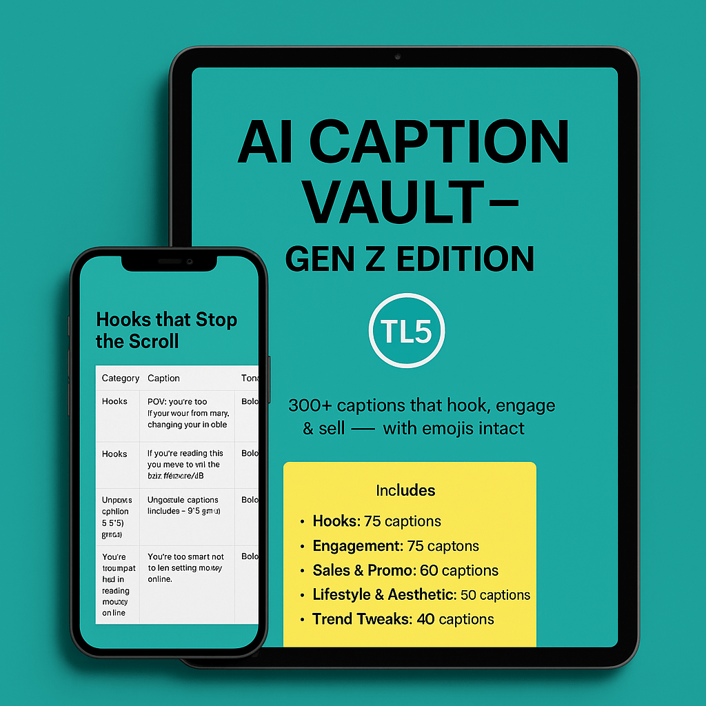 AI Caption Vault Gen Z Edition – 300+ viral captions digital pack -2