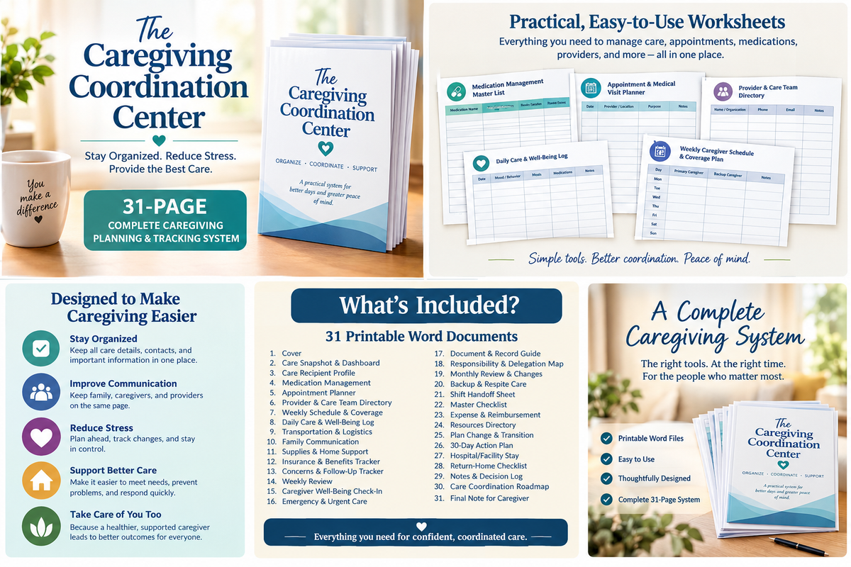 Caregiver Planner printable worksheets for schedules, providers and care coordination
