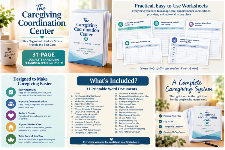 Caregiver Planner printable worksheets for schedules, providers and care coordination