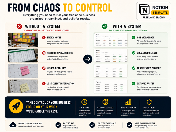 Freelancer Notion CRM Template – digital download for freelancers