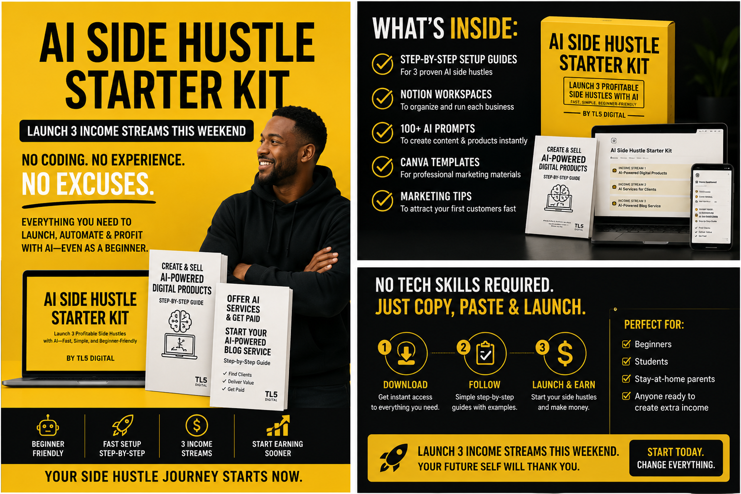 AI Side Hustle Starter Kit – launch AI businesses digital guide