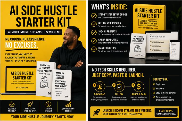 AI Side Hustle Starter Kit – launch AI businesses digital guide