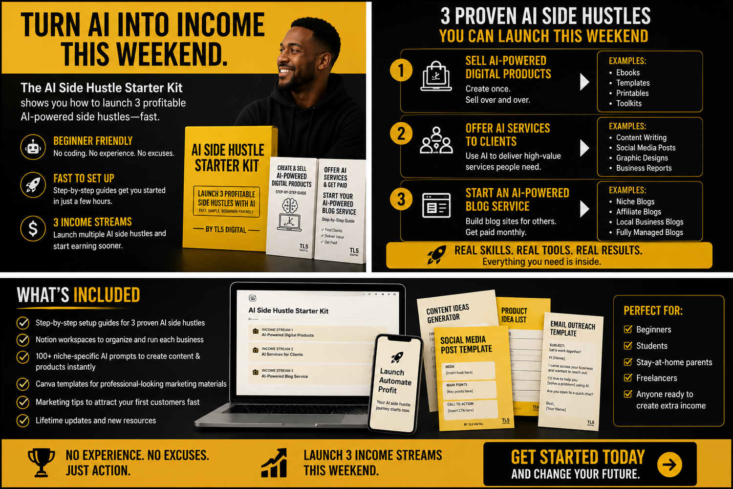 AI Side Hustle Starter Kit – launch AI businesses digital guide