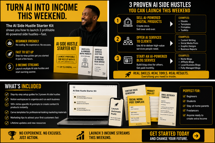 AI Side Hustle Starter Kit – launch AI businesses digital guide