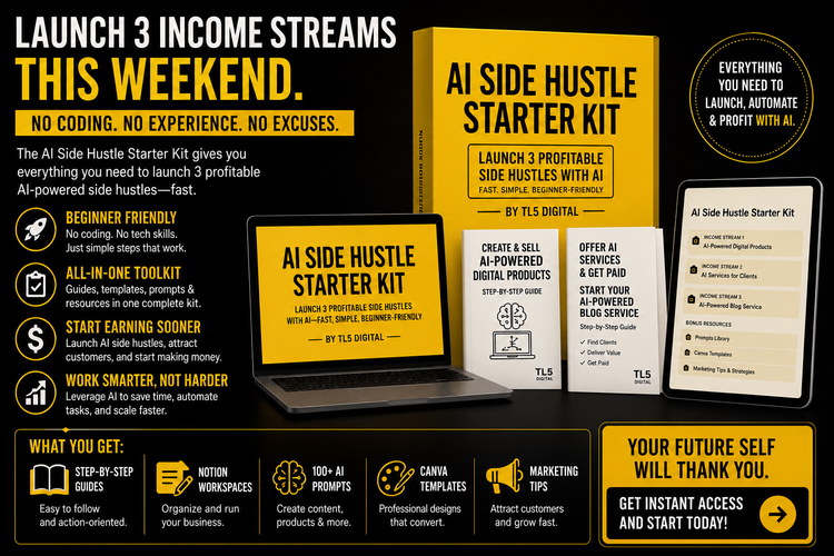 AI Side Hustle Starter Kit – launch AI businesses digital guide