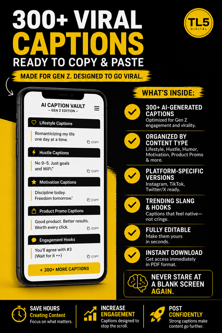 AI Caption Vault Gen Z Edition – 300+ viral captions digital pack