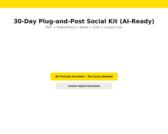 30-Day Plug-and-Post Social Kit – AI-ready content planner