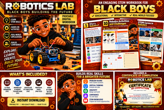 Robotics Lab: Printable STEM Workbook for Black Boys Ages 8–14