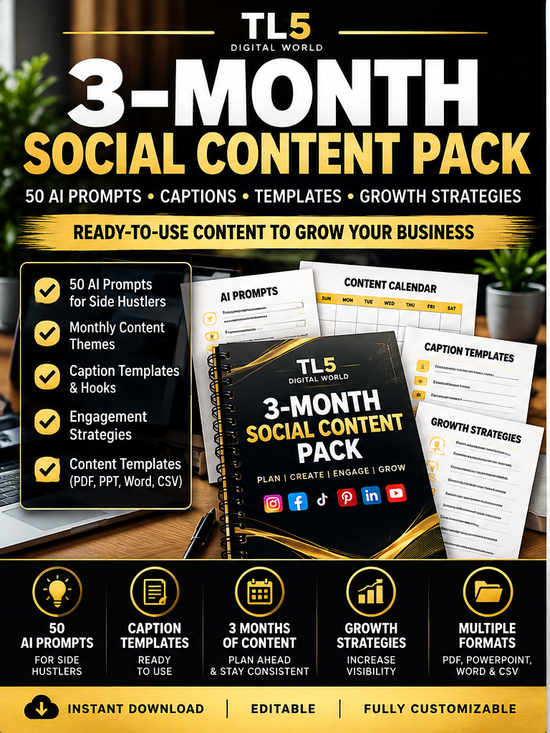 3-Month Social Content Pack | 150 Caption Prompts | TL5 Digital World