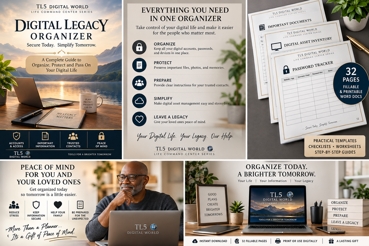 Digital Legacy Organizer for accounts documents and digital assets