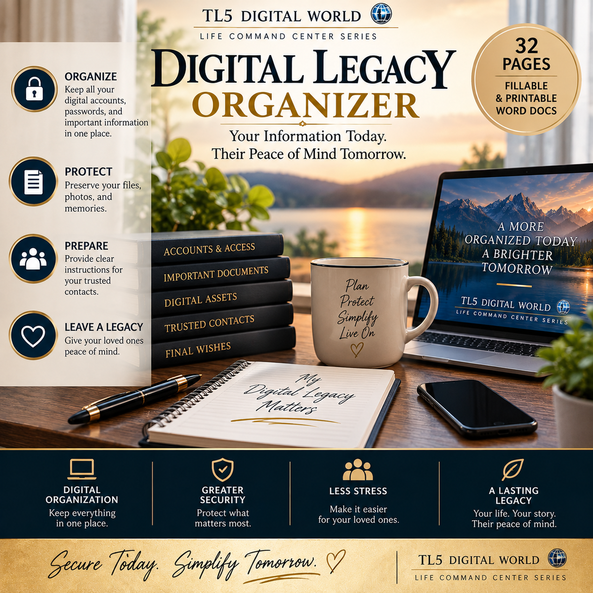 Digital life organizer for accounts devices files and trusted contacts