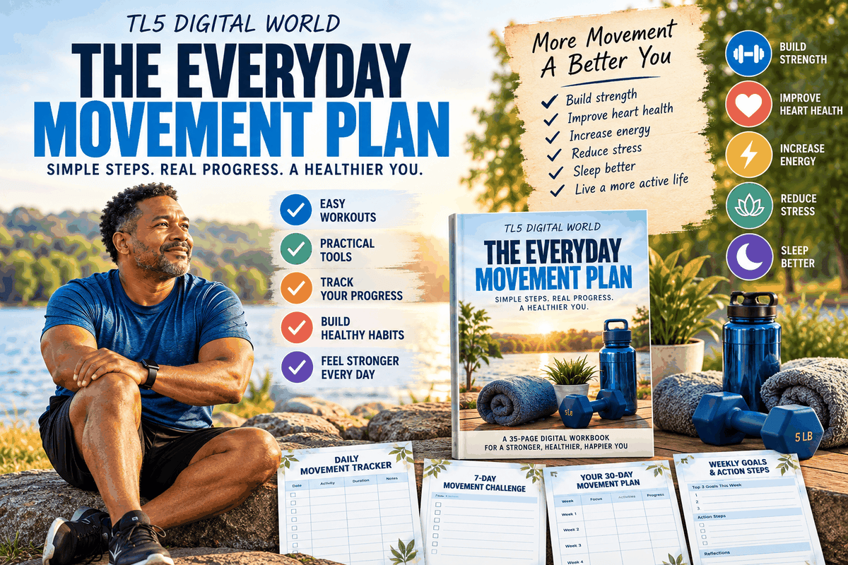 Everyday Movement Plan digital fitness workbook with daily tracker, 7-day challenge, 30-day plan and weekly goals