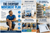 The Everyday Movement Plan digital workbook with movement trackers, weekly goals, strength exercises and mobility tools
