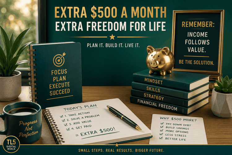 Extra $500 a Month workbook with practical side income ideas and strategies