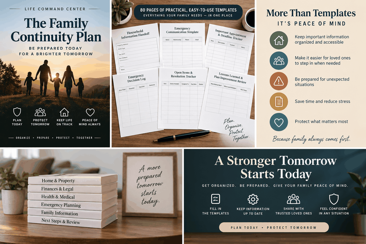 Family Continuity Plan templates for emergency preparedness and household organization
