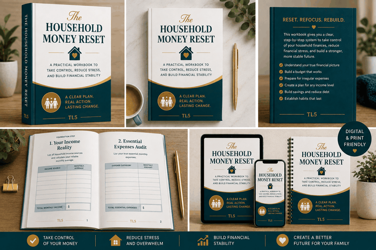 Family financial planner with budget, savings and money goal worksheets