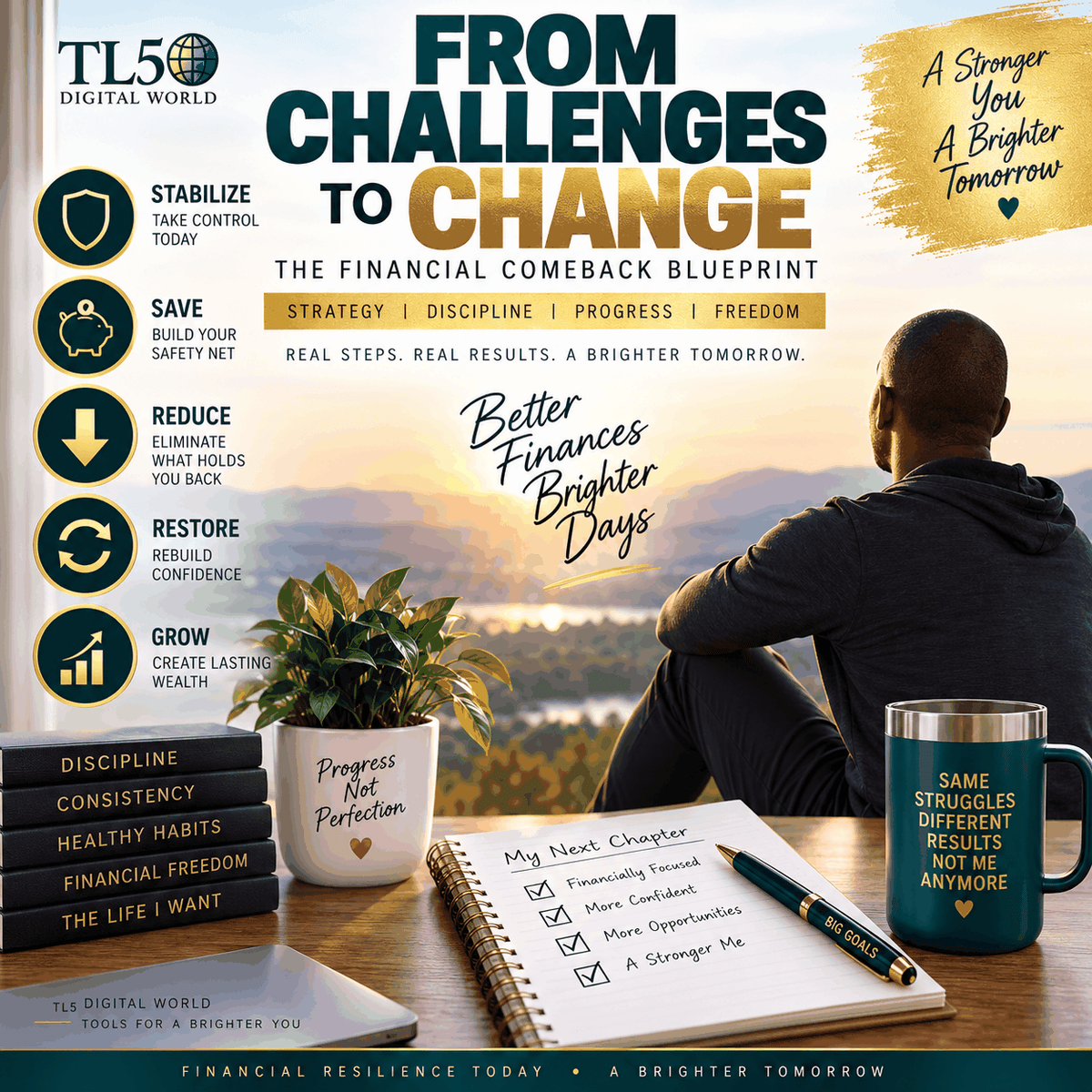 Financial comeback planner for debt payoff and emergency savings goals