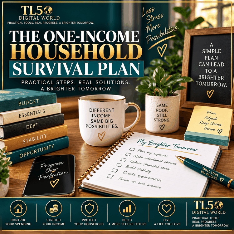 Financial survival workbook with income gap calculator and savings plan