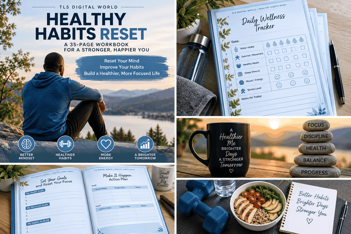Healthy Habits Reset wellness planner for hydration movement nutrition and daily habits