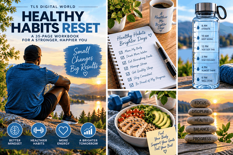 Healthy Habits Reset 35-page digital wellness and habit building workbook