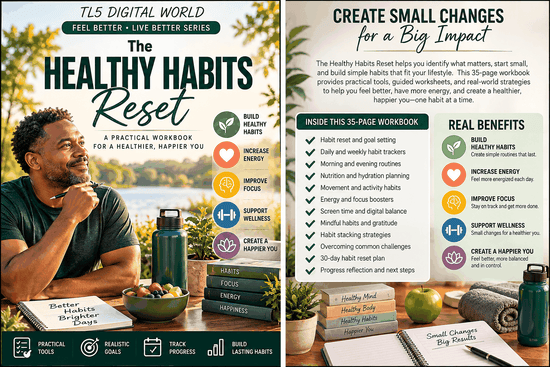 Healthy Habits Reset 35-page wellness workbook for building better daily routines
