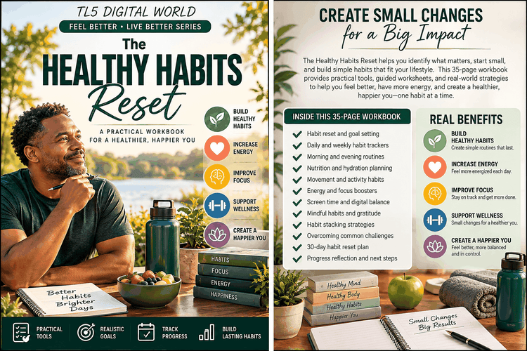 Healthy Habits Reset 35-page wellness workbook for building better daily routines