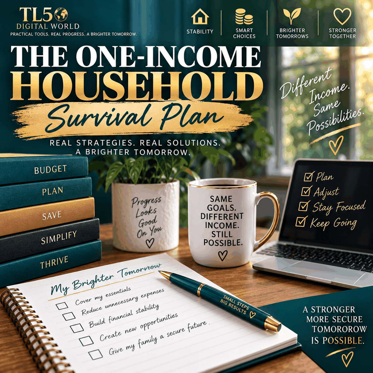 One-income household budget planner for reduced income and essential expenses