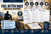 Digital wellness planner featuring movement, sleep, stress, mood and healthy habit tracking worksheets